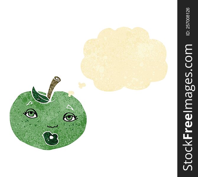Cartoon Apple With Face With Thought Bubble