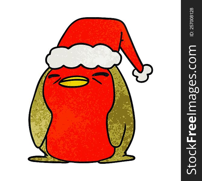 Christmas Textured Cartoon Of A Kawaii Robin