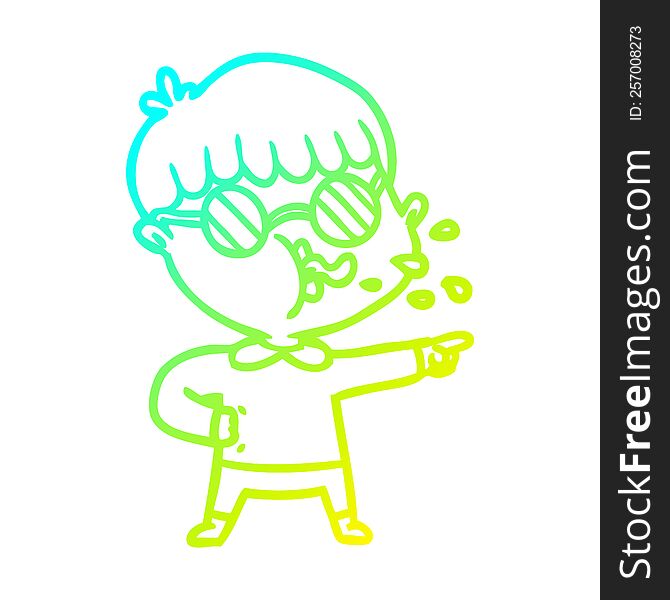 Cold Gradient Line Drawing Cartoon Boy Wearing Spectacles And Pointing