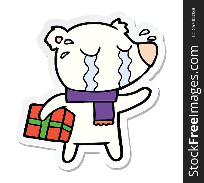 Sticker Of A Cartoon Crying Christmas Polar Bear