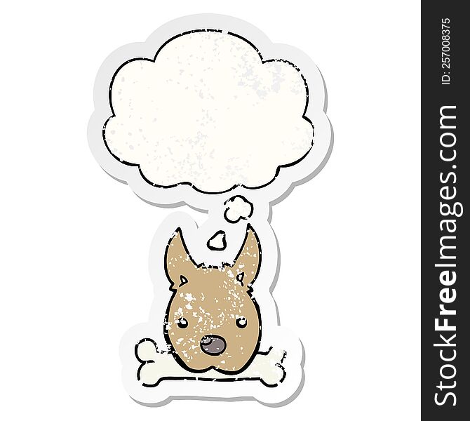 Cartoon Dog With Bone And Thought Bubble As A Distressed Worn Sticker