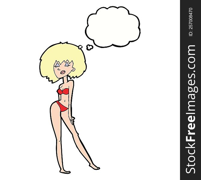 Cartoon Woman In Bikini With Thought Bubble