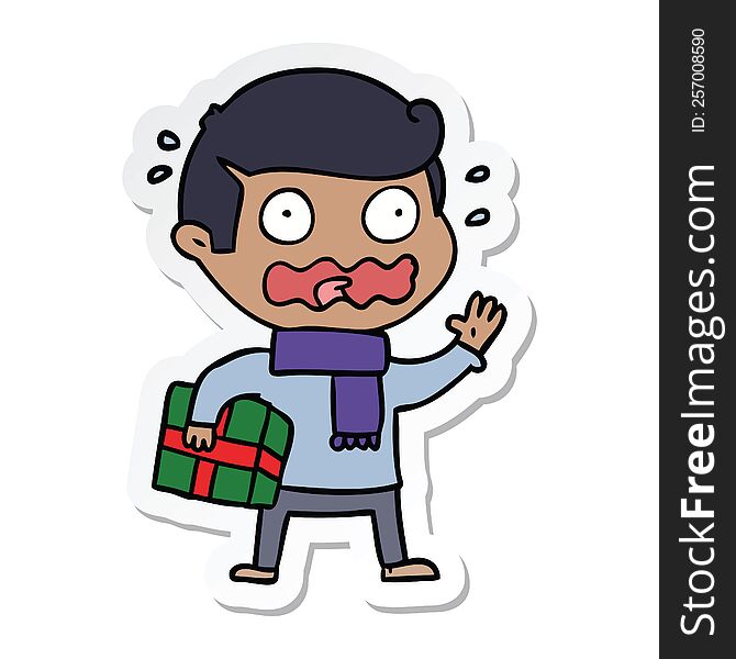 sticker of a cartoon man totally stressed out