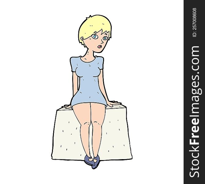 cartoon curious woman sitting