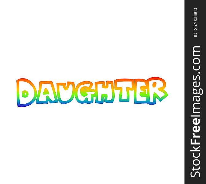 rainbow gradient line drawing of a cartoon word daughter