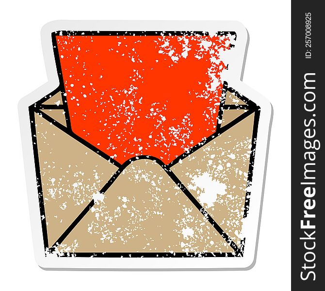 distressed sticker of a quirky hand drawn cartoon letter and envelope