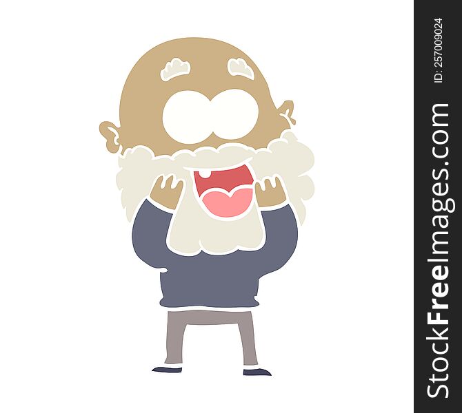 Flat Color Style Cartoon Crazy Happy Man With Beard Gasping