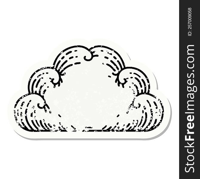Traditional Distressed Sticker Tattoo Of A Cloud