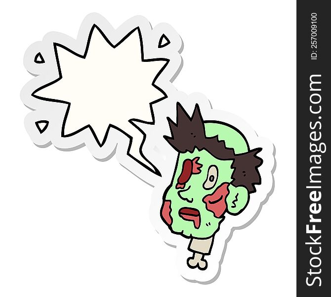 Cartoon Zombie Head And Speech Bubble Sticker