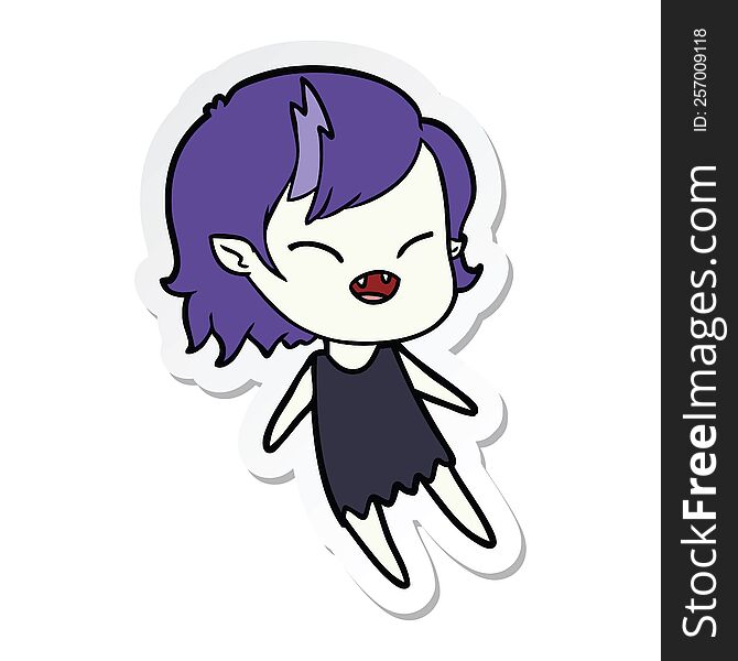 sticker of a cartoon laughing vampire girl floating