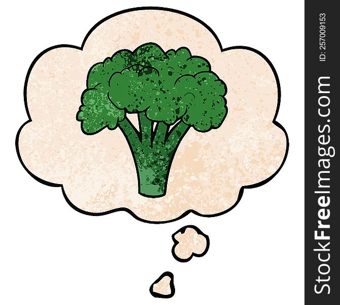 Cartoon Brocoli And Thought Bubble In Grunge Texture Pattern Style