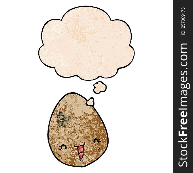 Cartoon Egg And Thought Bubble In Grunge Texture Pattern Style