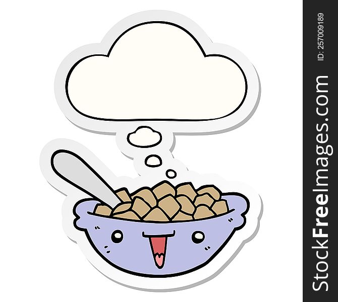 Cute Cartoon Bowl Of Cereal And Thought Bubble As A Printed Sticker