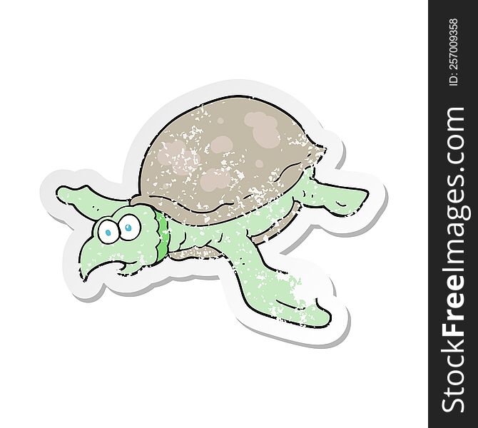 Retro Distressed Sticker Of A Cartoon Turtle