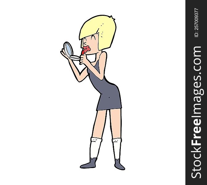 cartoon woman applying lipstick