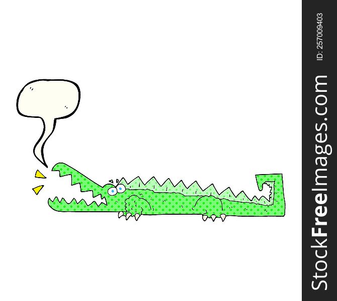 freehand drawn comic book speech bubble cartoon crocodile