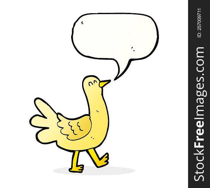 Cartoon Walking Bird With Speech Bubble