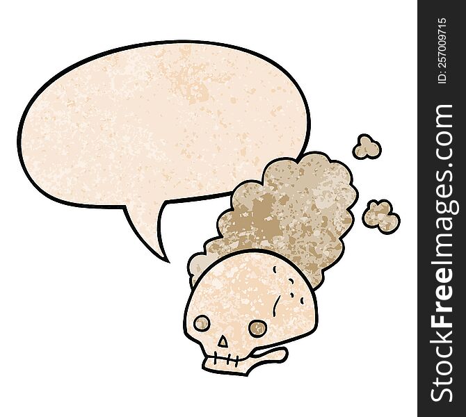 Cartoon Dusty Old Skull And Speech Bubble In Retro Texture Style