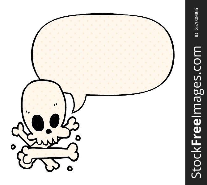 Cartoon Skull And Bones And Speech Bubble In Comic Book Style