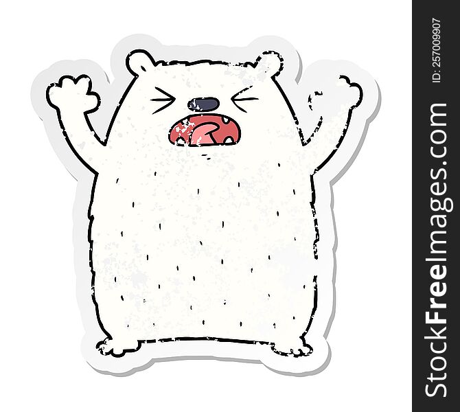Distressed Sticker Of A Cartoon Polar Bear Roaring