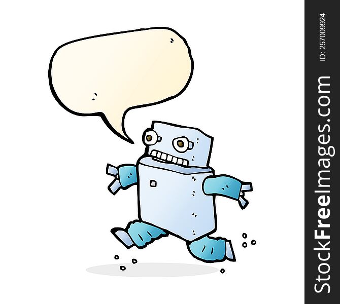 Cartoon Running Robot With Speech Bubble