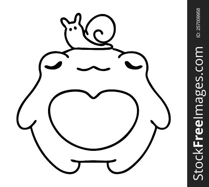 Happy Frog With A Snail On Head