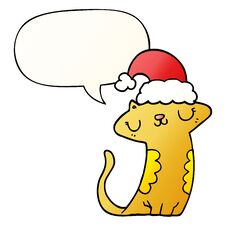 Cute Cartoon Cat Wearing Christmas Hat And Speech Bubble In Smooth Gradient Style Stock Photography Cute Cartoon Cat Wearing Christmas Hat And Speech Bubble In Smooth Gradient Style Stock Photography