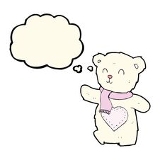 Cartoon White Teddy Bear With Love Heart With Thought Bubble Stock Photo