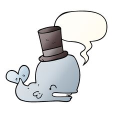 Cartoon Whale Wearing Top Hat And Speech Bubble In Smooth Gradient Style Stock Images