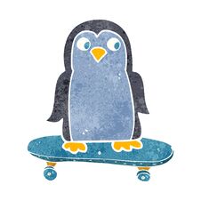 Retro Cartoon Penguin Riding Skateboard Stock Photo Retro Cartoon Penguin Riding Skateboard Stock Photo