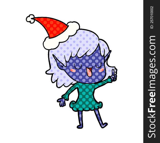 hand drawn comic book style illustration of a elf girl wearing santa hat