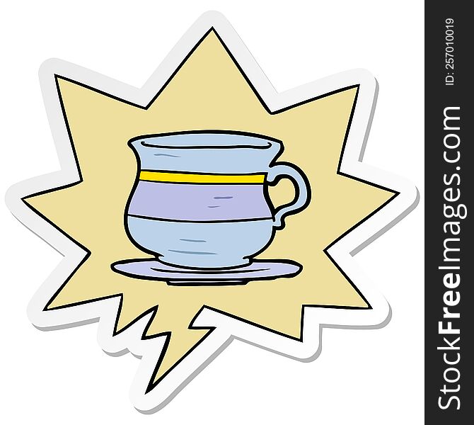 Cartoon Old Tea Cup And Speech Bubble Sticker
