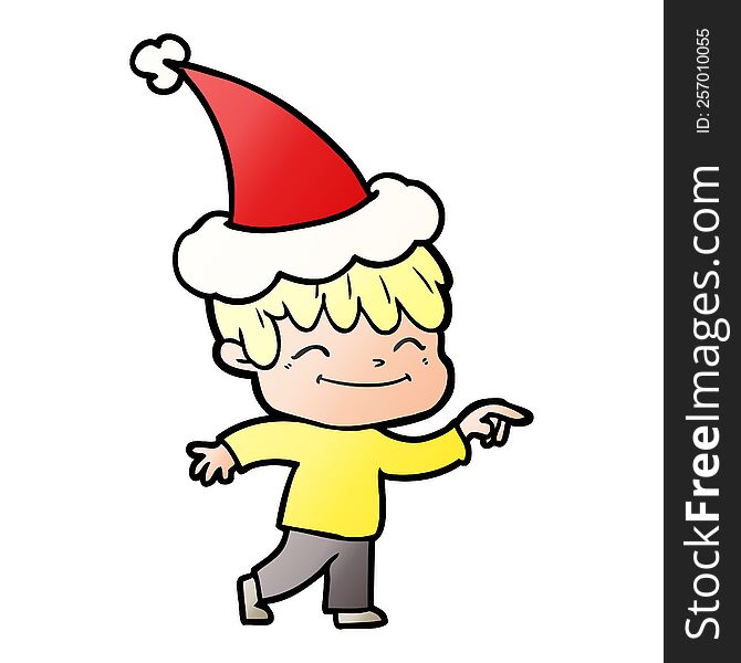 hand drawn gradient cartoon of a happy boy wearing santa hat