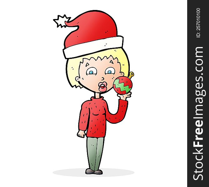 Cartoon Woman Ready For Christmas