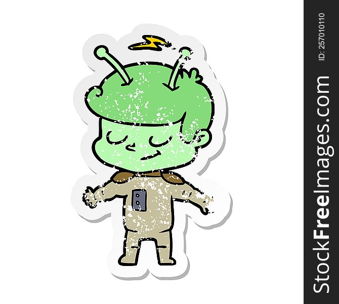 Distressed Sticker Of A Friendly Cartoon Spaceman