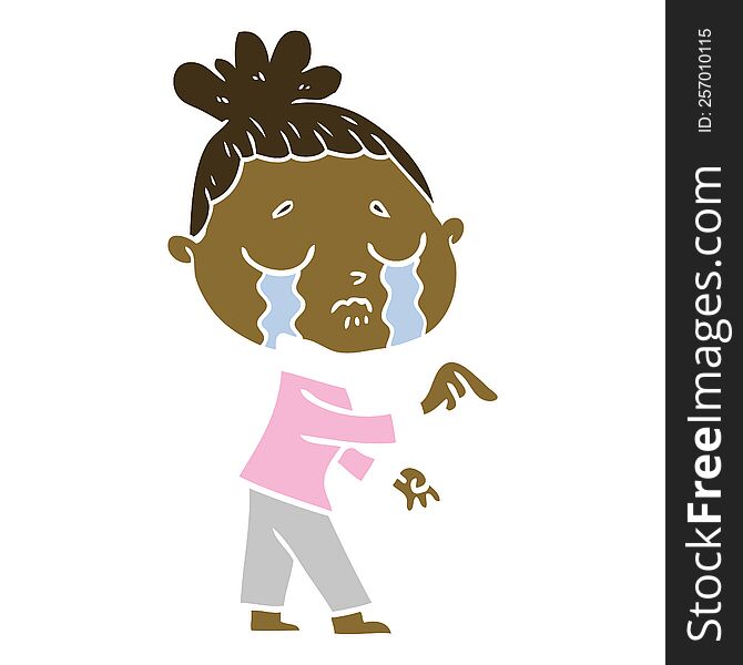 Flat Color Style Cartoon Crying Woman Pointing
