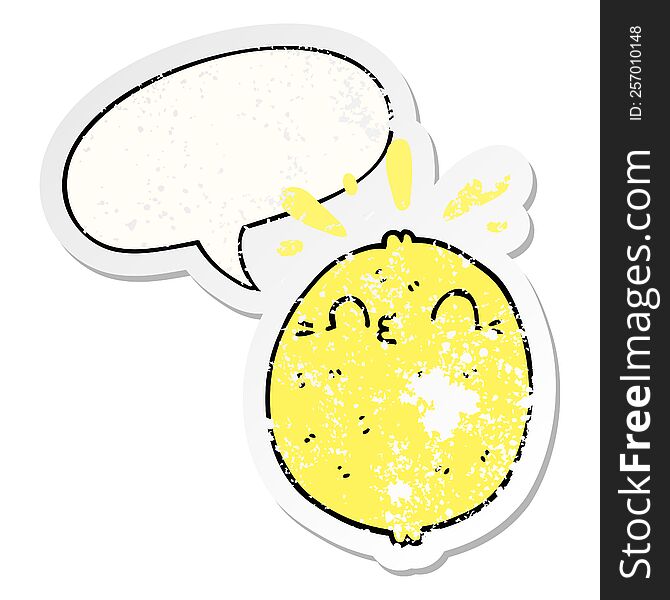 Cute Cartoon Lemon And Speech Bubble Distressed Sticker