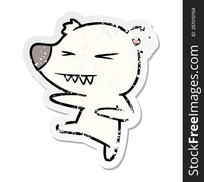 distressed sticker of a kicking polar bear cartoon