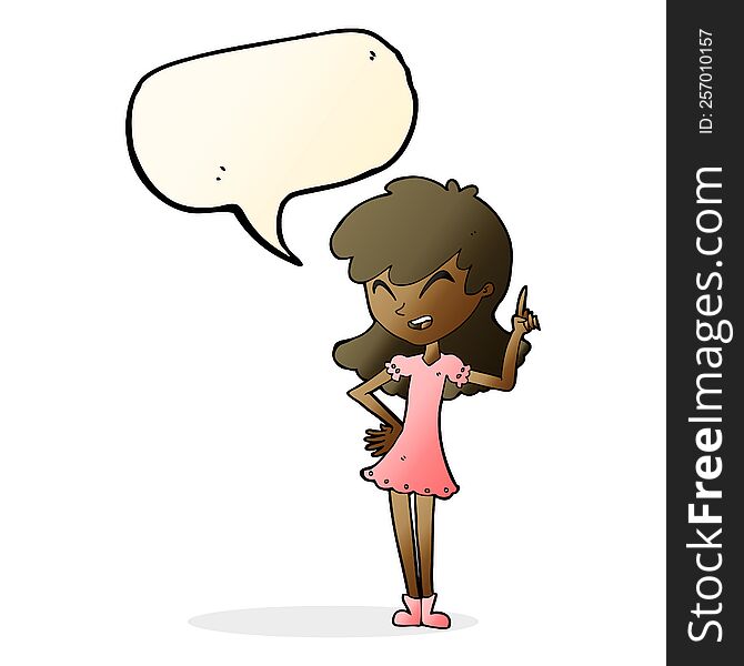 Cartoon Girl Making Point With Speech Bubble