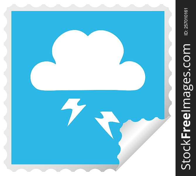square peeling sticker cartoon of a thunder cloud