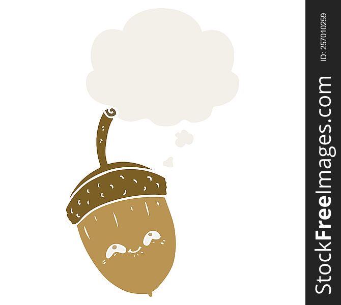 cartoon acorn with thought bubble in retro style