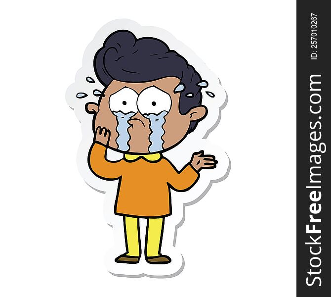 Sticker Of A Cartoon Worried Crying Man