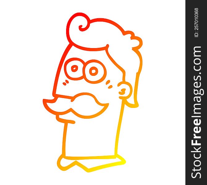 warm gradient line drawing of a cartoon man with moustache