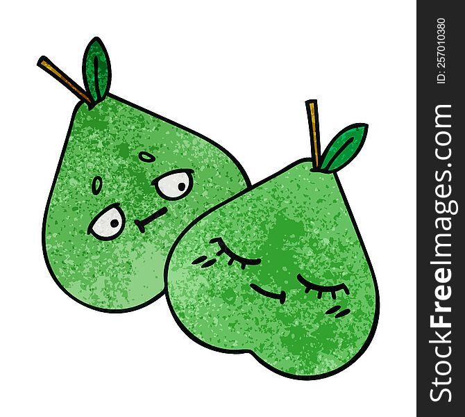 Retro Grunge Texture Cartoon Green Pear