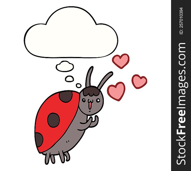 cute cartoon ladybug in love with thought bubble