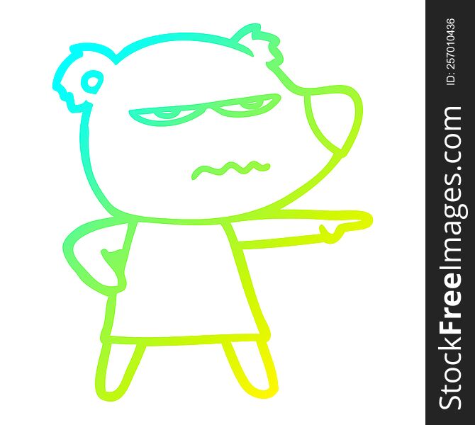 cold gradient line drawing of a cartoon angry bear polar girl pointing