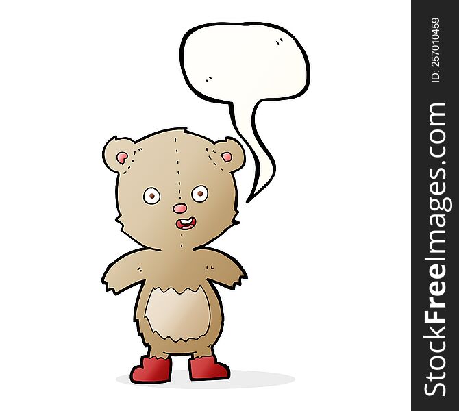 Cartoon Happy Teddy Bear In Boots With Speech Bubble