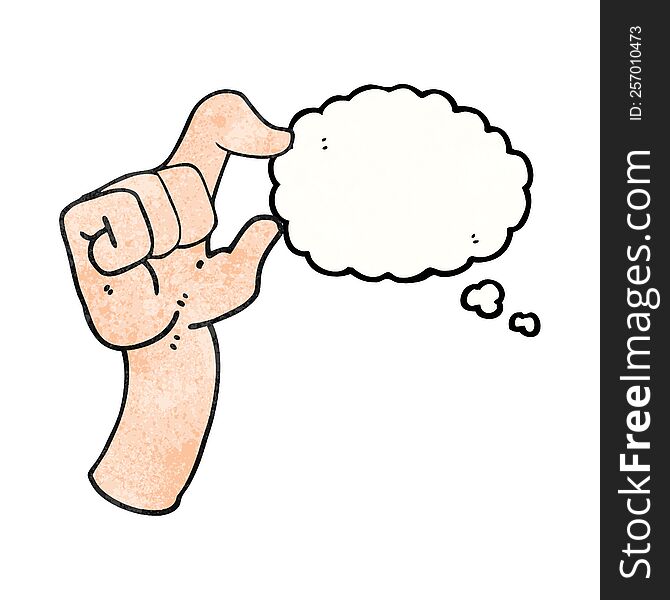 freehand drawn thought bubble textured cartoon hand making smallness gesture