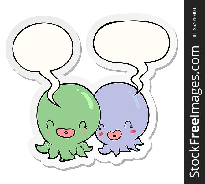 Two Cartoon Octopi  And Speech Bubble Sticker