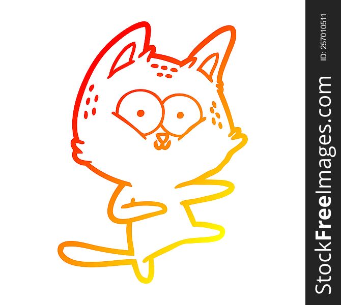 warm gradient line drawing of a cartoon cat dancing